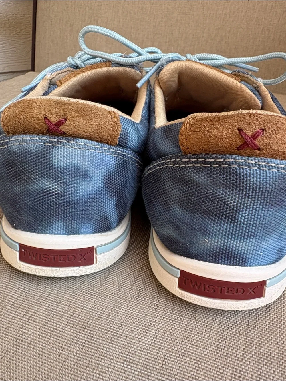 Twisted X  hooey Blue Tie-Dye Canvas Boat Shoes lace up loafer